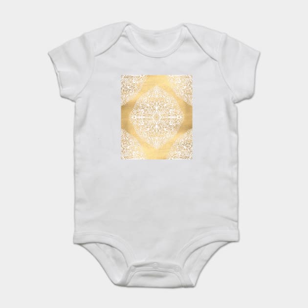 White Gouache Doodle on Gold Paint Baby Bodysuit by micklyn